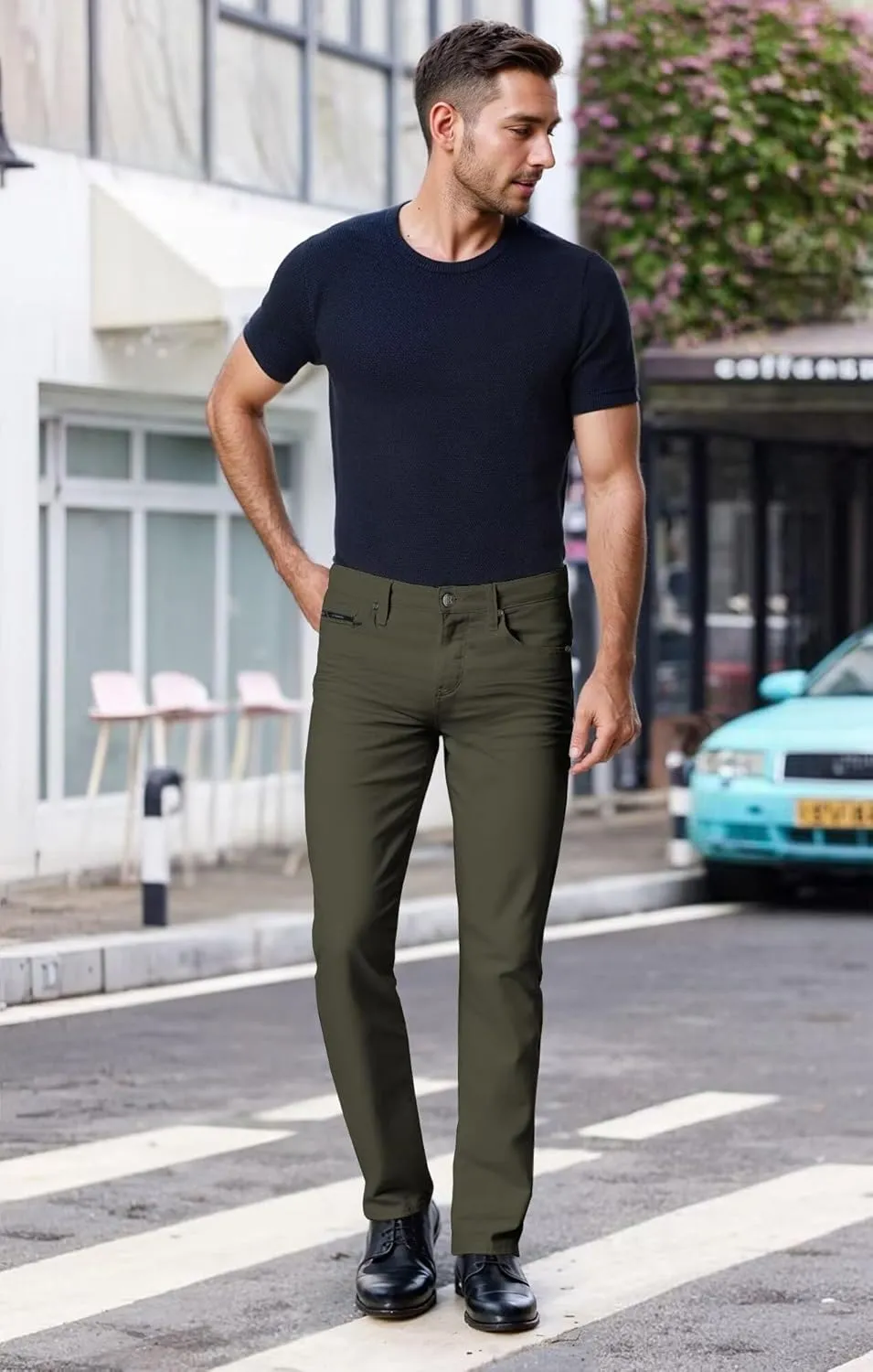 ETHANOL Men's Slim-Fit Comfort Stretch with 5 Pocket Design Straight Pants