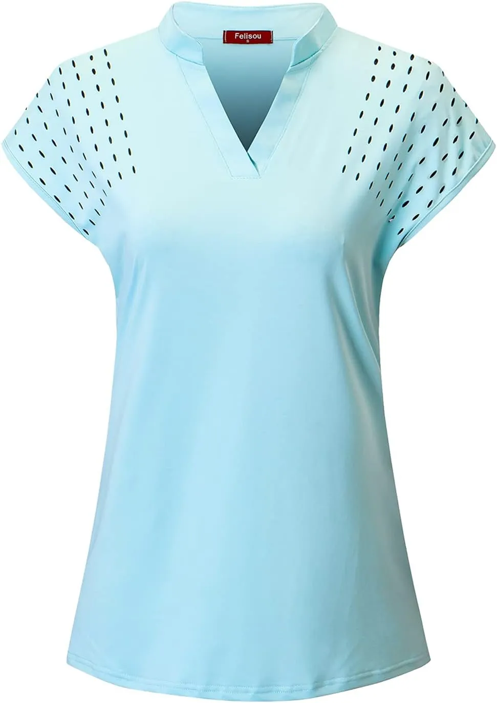 Felisou Gym Shirts for Women Short Sleeve, Golf Polo Shirts for Women Summer Tennis Sports Athletic Stretch Fashionable Work Wear Quick Dry Tops Light Blue X-Large