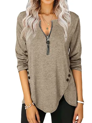 Fisoew Womens Casual Long Sleeve Tunic Tops Round Neck Shirt Button Side Basic Tees Wearring with Leggings 2024