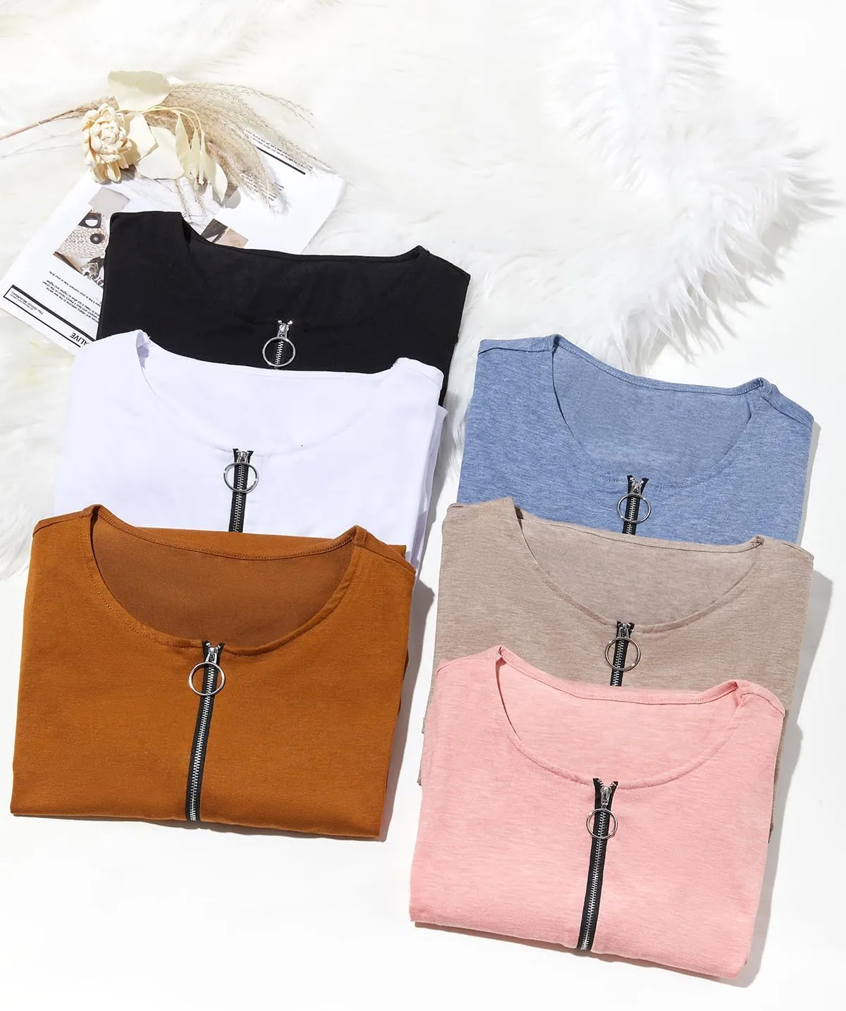 Fisoew Womens Casual Long Sleeve Tunic Tops Round Neck Shirt Button Side Basic Tees Wearring with Leggings 2024