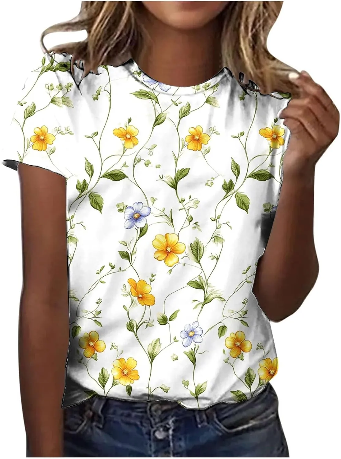 Floral Shirts for Women Trendy Crew Neck Short Sleeve Tshirt Casual Loose Fit Basic Tees Ladies Summer Tops