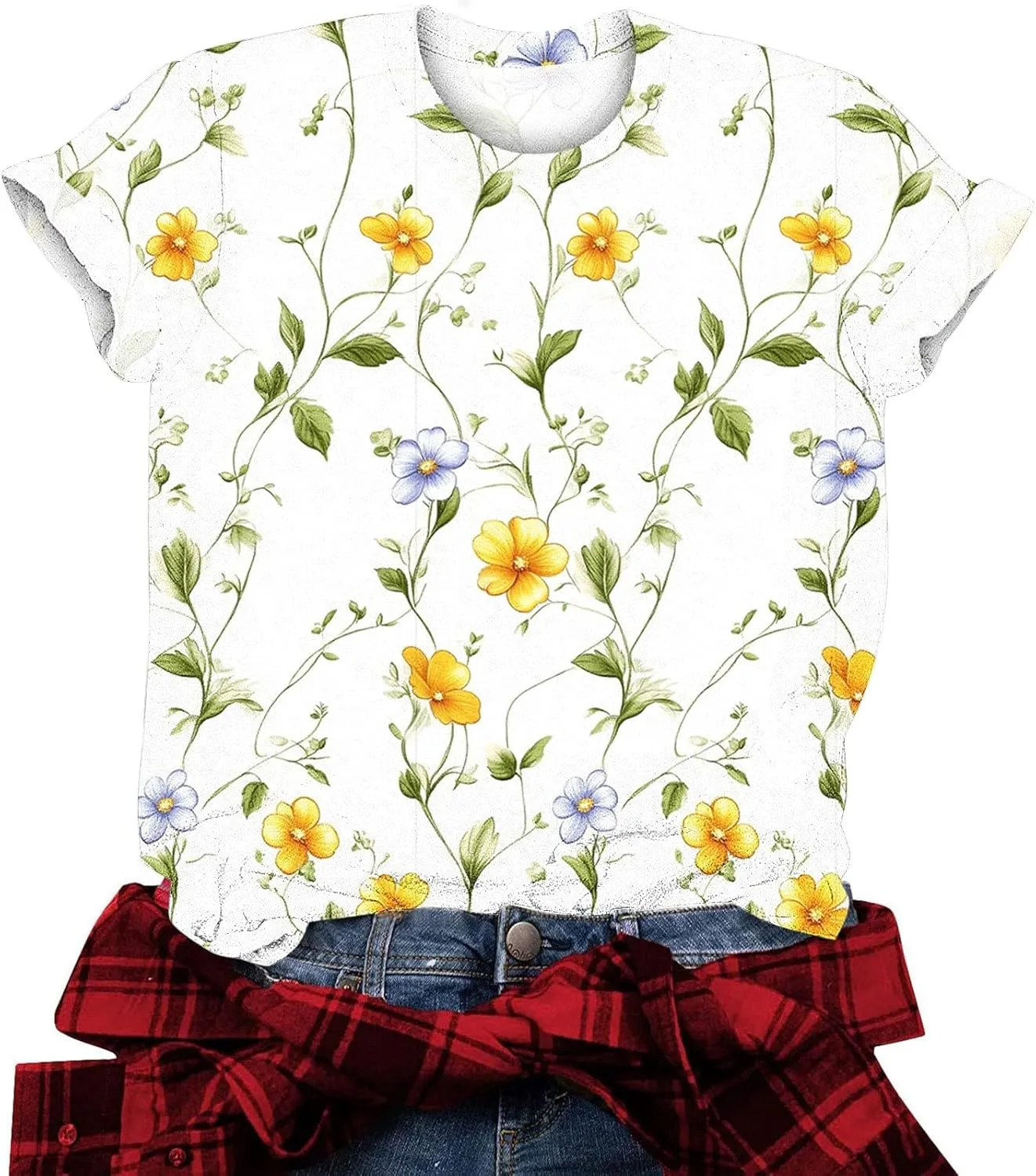 Floral Shirts for Women Trendy Crew Neck Short Sleeve Tshirt Casual Loose Fit Basic Tees Ladies Summer Tops