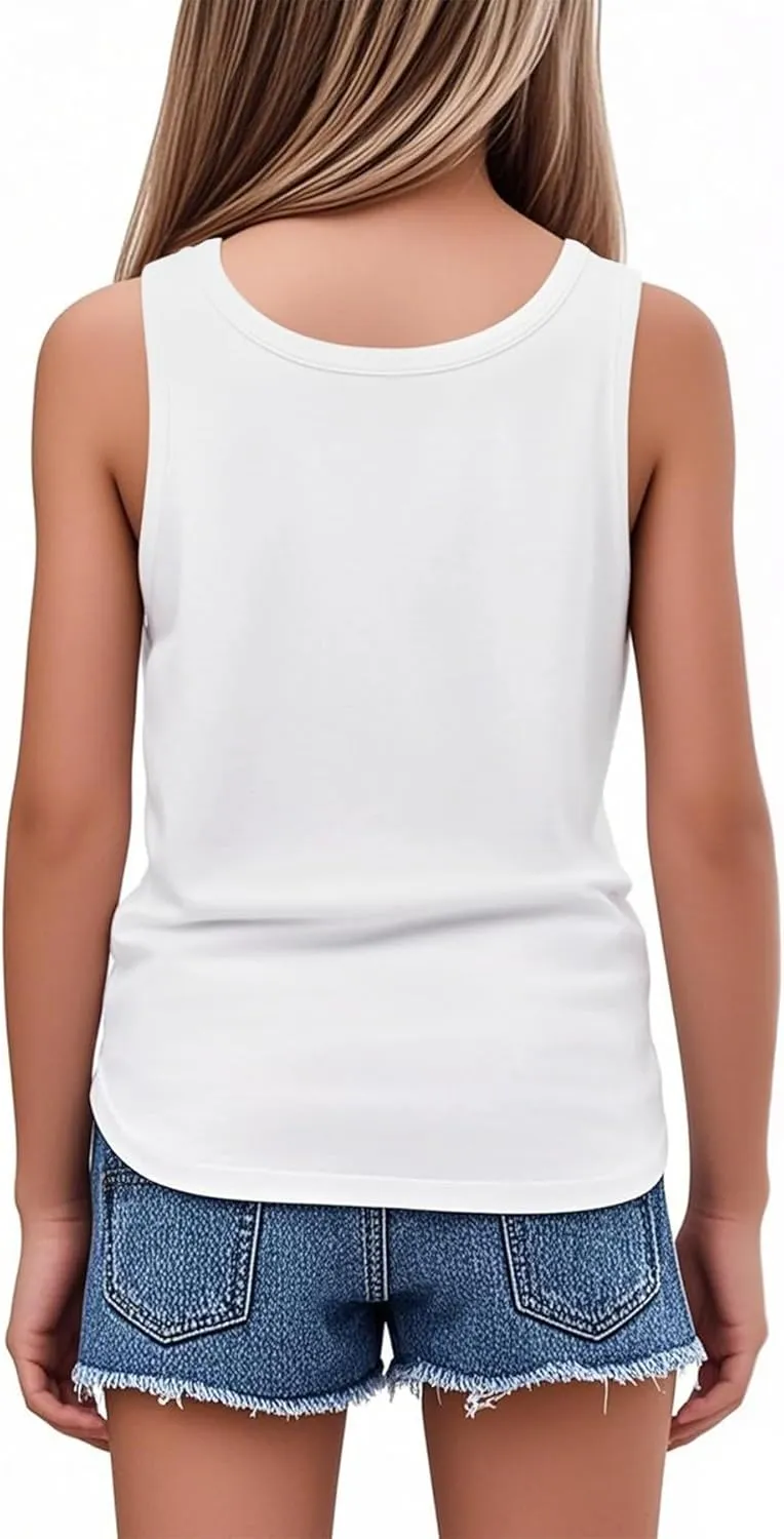 Girls Sleeveless Tank Tops Round Neck Basic Tees Summer Tanks Cute Top