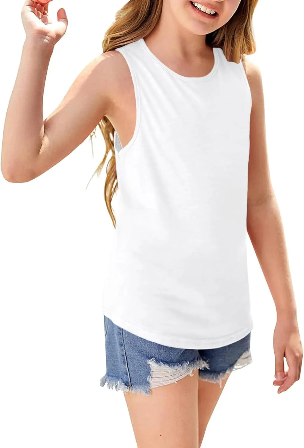 Girls Sleeveless Tank Tops Round Neck Basic Tees Summer Tanks Cute Top