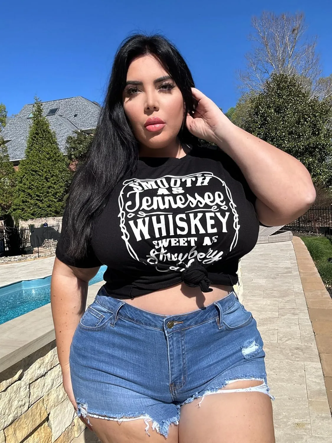 IN'VOLAND Women's Plus Size T Shirts Oversized Tees Summer Half Sleeve Crew Neck Whiskey Graphic Tunic Tops Basic Top