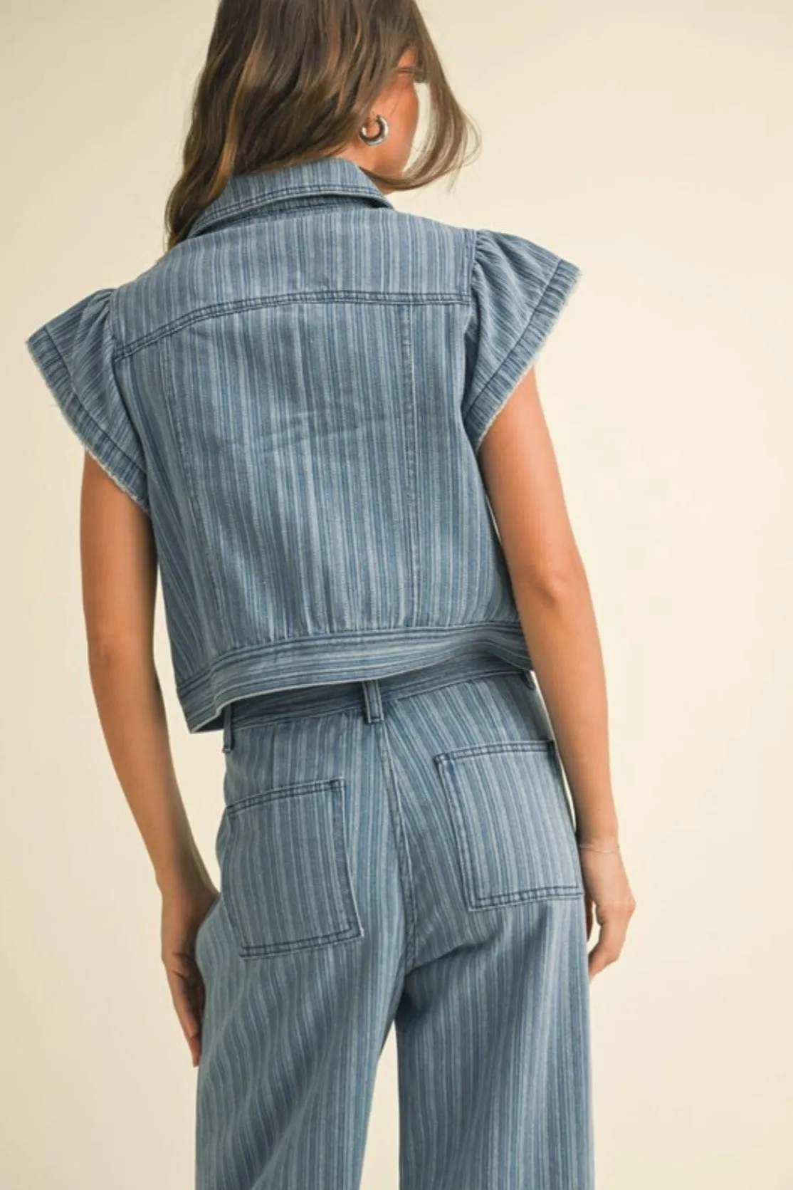 Jacquard Ruffled Denim Vest