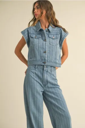 Jacquard Ruffled Denim Vest