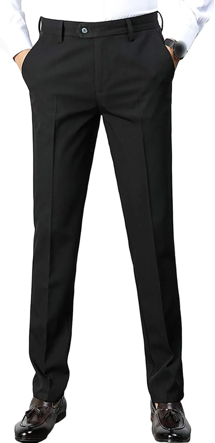 JEShifangjiusu Men's Dress Pants Straight Fit Suit Trousers Comfort Pant Wrinkle-Free Comfort Stretch Dress Chino Pant (29,Black), Black, 29