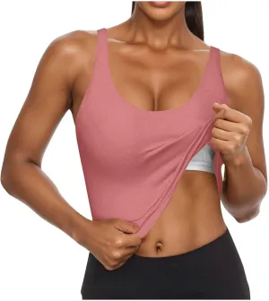 JIEMUXIU Built in Bra Tank Tops for Women 2025 Casual Scoop Neck Sleeveless Tees Basic Workout Top Camisole Undershirts