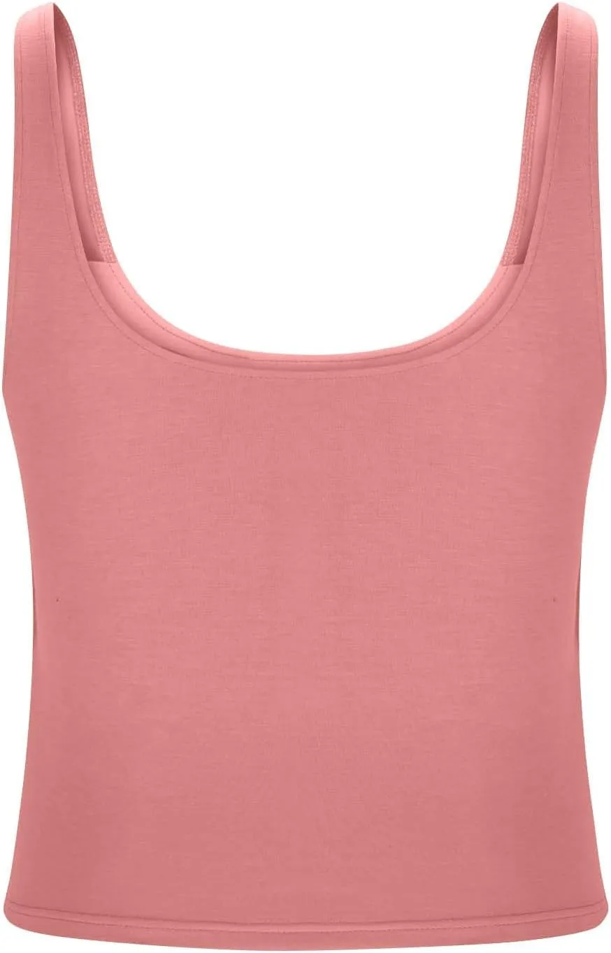 JIEMUXIU Built in Bra Tank Tops for Women 2025 Casual Scoop Neck Sleeveless Tees Basic Workout Top Camisole Undershirts