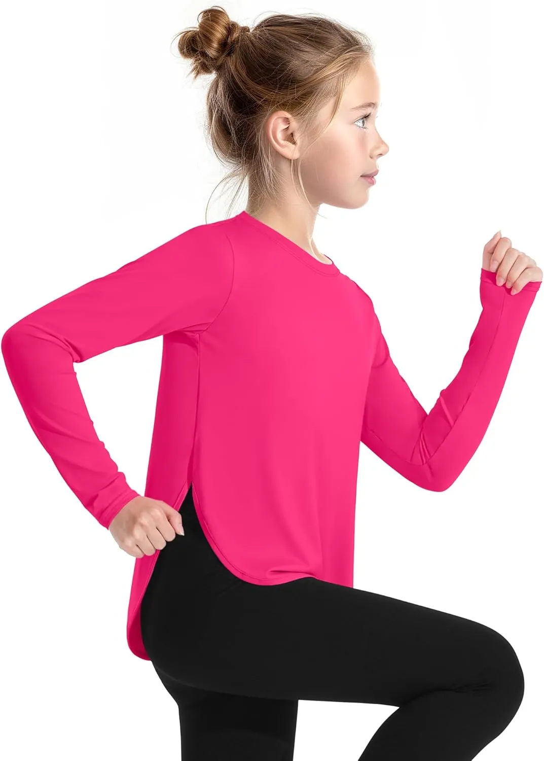 JOCMIC Girls Athletic Shirts Quick Dry Sun Protection Shirt UPF 50  Long Sleeve Basic Tees for Gym Yoga Tops