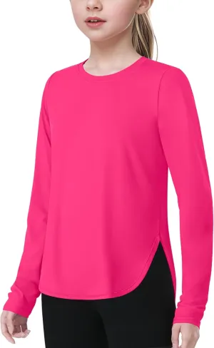 JOCMIC Girls Athletic Shirts Quick Dry Sun Protection Shirt UPF 50  Long Sleeve Basic Tees for Gym Yoga Tops