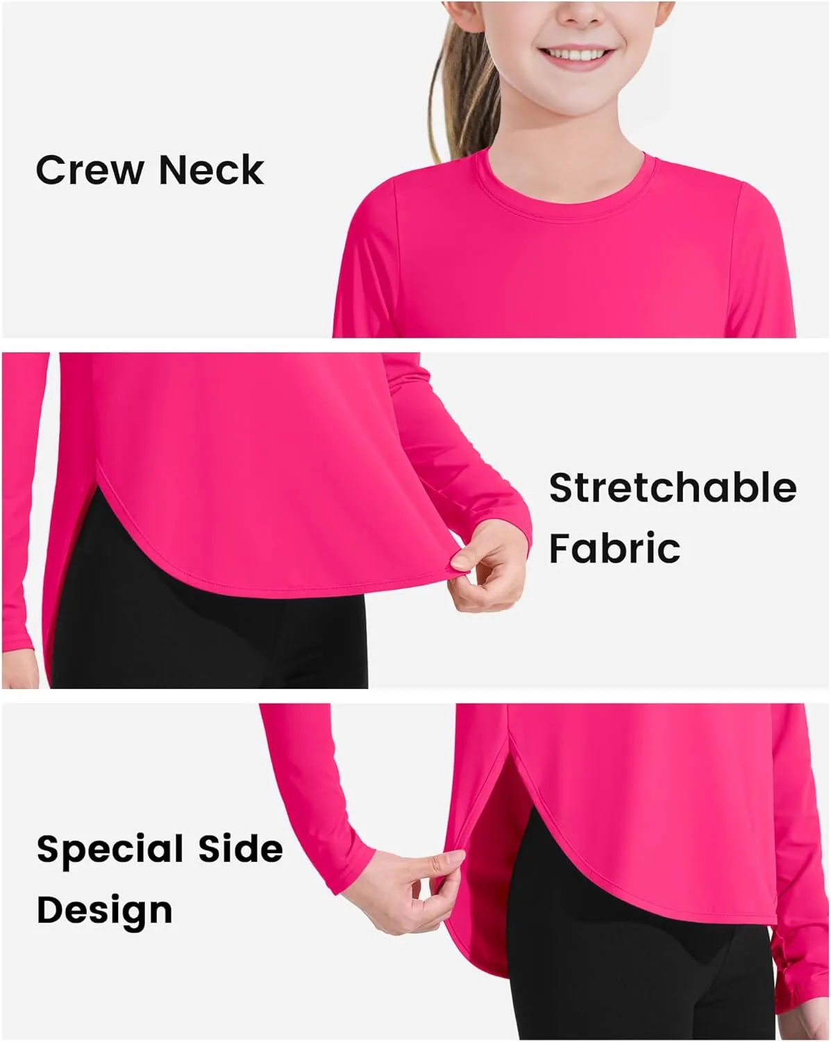 JOCMIC Girls Athletic Shirts Quick Dry Sun Protection Shirt UPF 50  Long Sleeve Basic Tees for Gym Yoga Tops