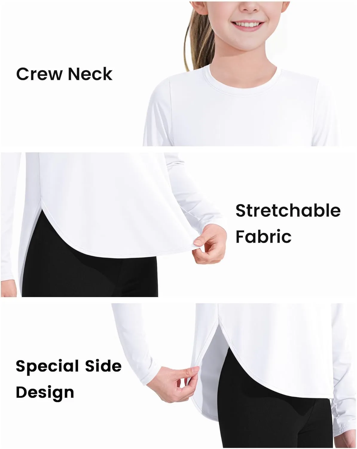 JOCMIC Girls Athletic Shirts Quick Dry Sun Protection Shirt UPF 50  Long Sleeve Basic Tees for Gym Yoga Tops