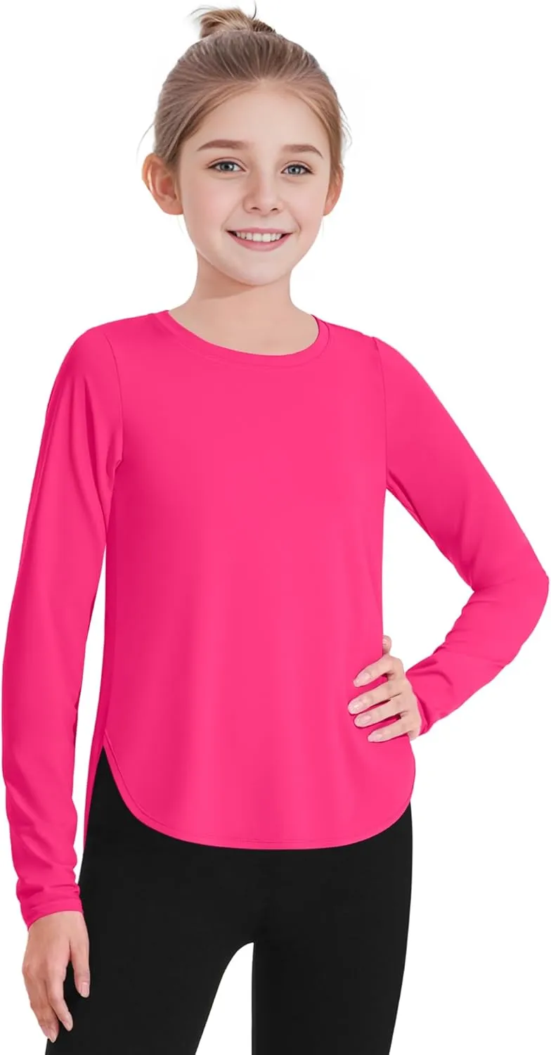 JOCMIC Girls Athletic Shirts Quick Dry Sun Protection Shirt UPF 50  Long Sleeve Basic Tees for Gym Yoga Tops