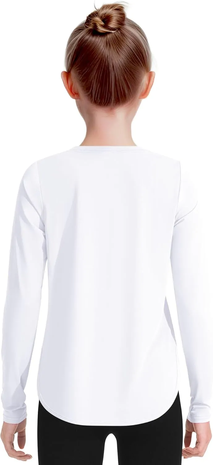 JOCMIC Girls Athletic Shirts Quick Dry Sun Protection Shirt UPF 50  Long Sleeve Basic Tees for Gym Yoga Tops