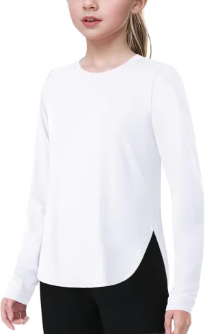 JOCMIC Girls Athletic Shirts Quick Dry Sun Protection Shirt UPF 50  Long Sleeve Basic Tees for Gym Yoga Tops