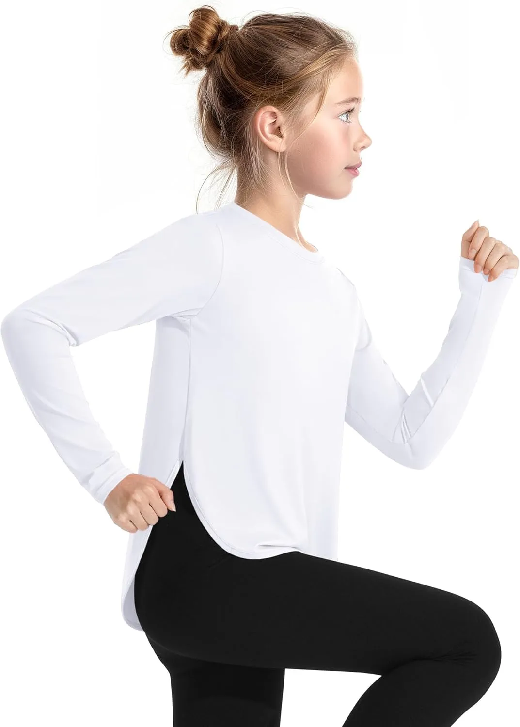 JOCMIC Girls Athletic Shirts Quick Dry Sun Protection Shirt UPF 50  Long Sleeve Basic Tees for Gym Yoga Tops