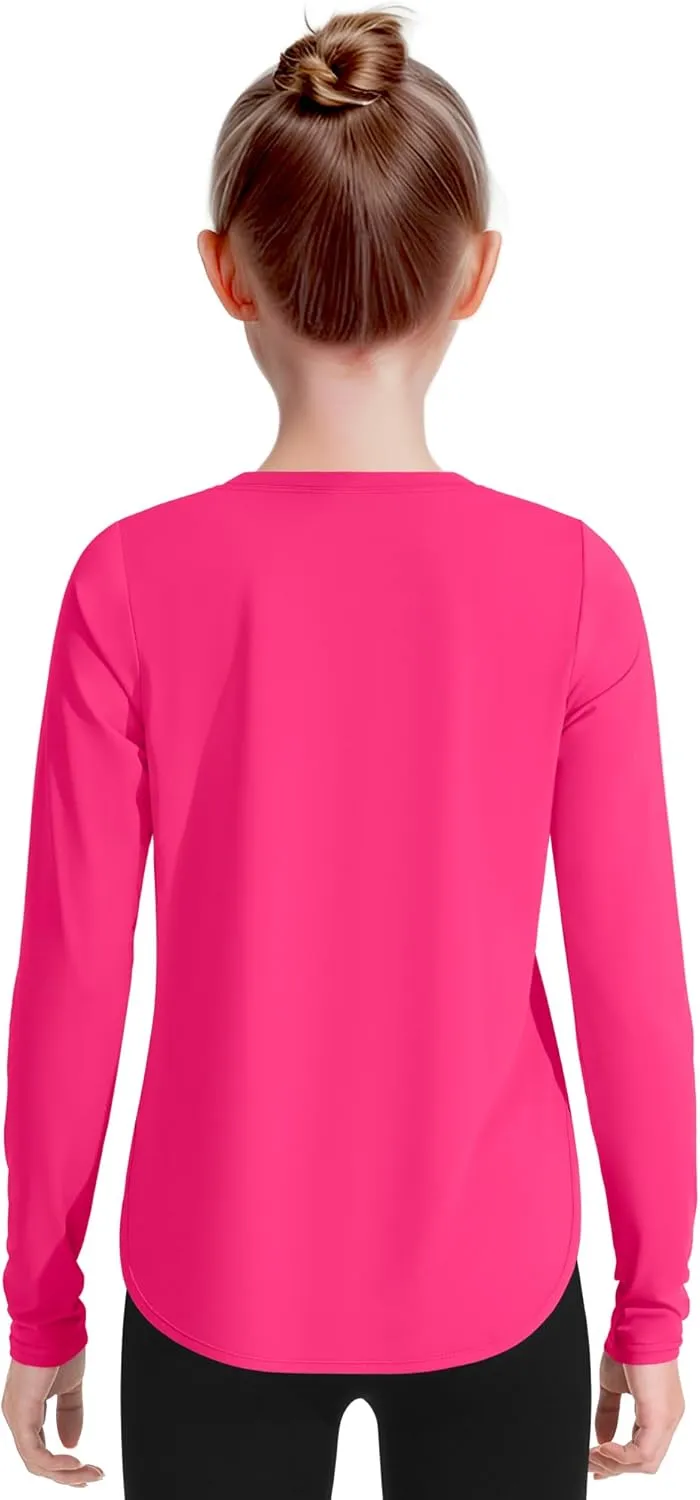 JOCMIC Girls Athletic Shirts Quick Dry Sun Protection Shirt UPF 50  Long Sleeve Basic Tees for Gym Yoga Tops