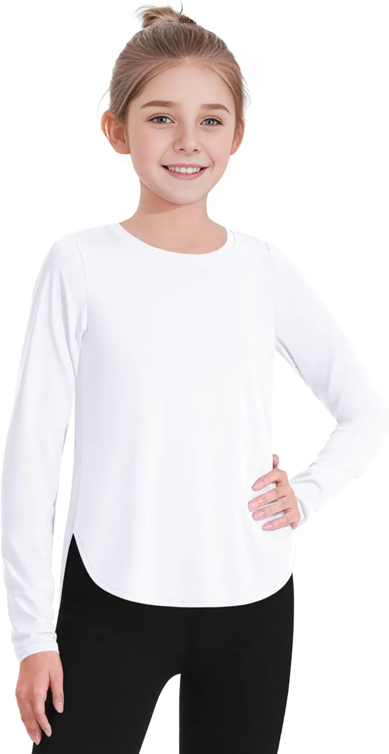 JOCMIC Girls Athletic Shirts Quick Dry Sun Protection Shirt UPF 50  Long Sleeve Basic Tees for Gym Yoga Tops