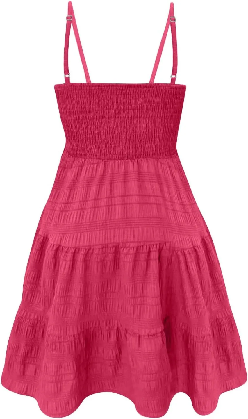 KIKX0DE Women's Sundress Summer Cami Ruffle Mini Dress Sleeveless Spaghetti Strap Swing A Line Short Casual Cute Tank Dresses