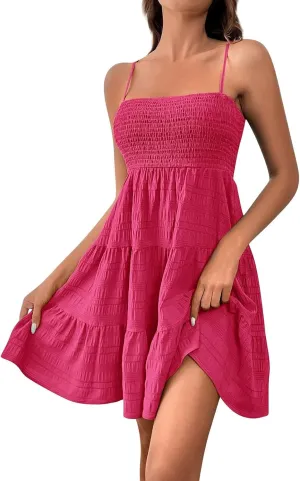 KIKX0DE Women's Sundress Summer Cami Ruffle Mini Dress Sleeveless Spaghetti Strap Swing A Line Short Casual Cute Tank Dresses