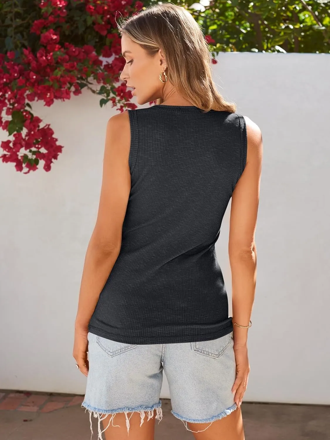 Kissfix Tank Tops for Women Summer Casual Cute Sleeveless Henley Shirts Beach Vacation Clothes Basic Tees