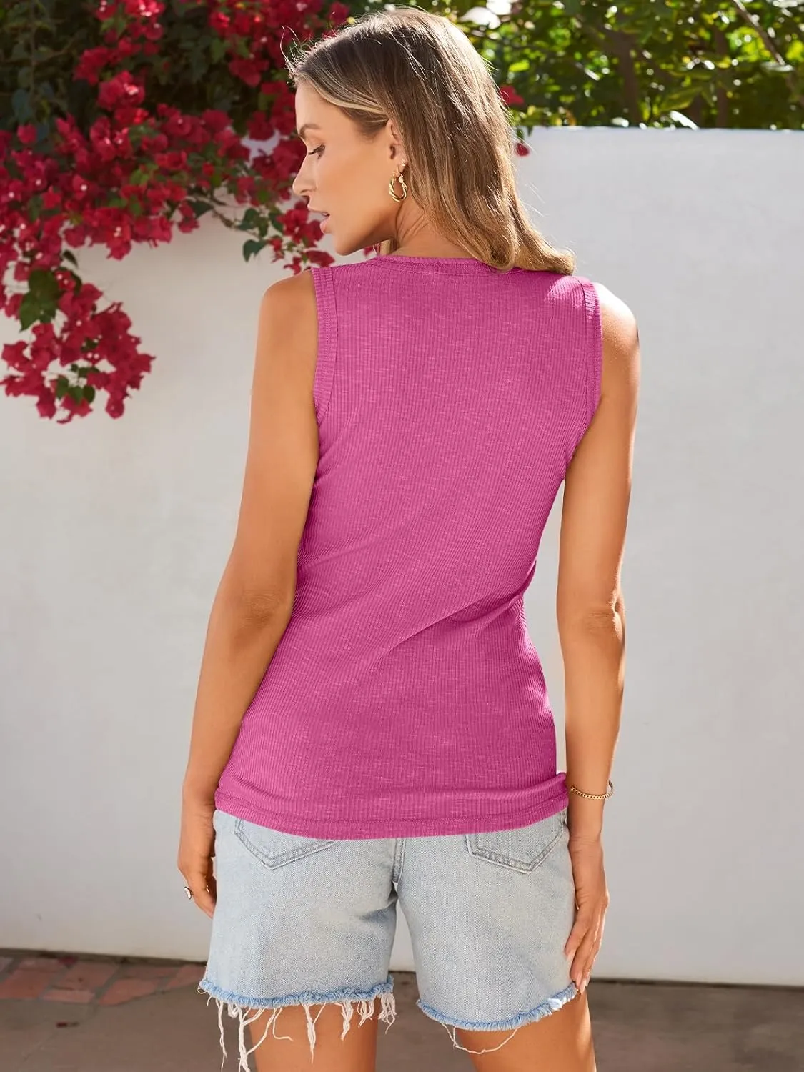 Kissfix Tank Tops for Women Summer Casual Cute Sleeveless Henley Shirts Beach Vacation Clothes Basic Tees