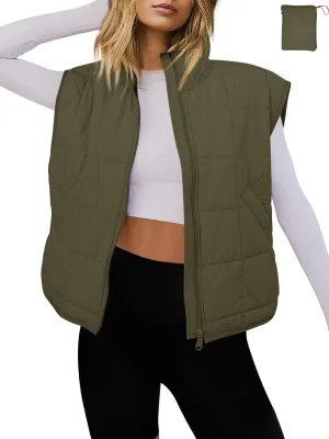 LAMISSCHE Womens Puffer Vest Winter Lightweight Quilted Jackets Sleeveless Zip Up Fall Outfits Puffy Running Coat