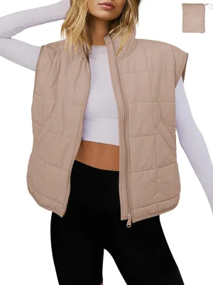 LAMISSCHE Womens Puffer Vest Winter Lightweight Quilted Jackets Sleeveless Zip Up Fall Outfits Puffy Running Coat