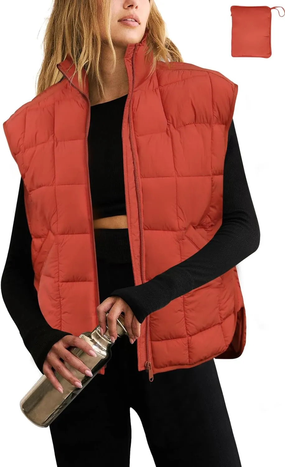 LAMISSCHE Womens Puffer Vest Winter Lightweight Quilted Jackets Sleeveless Zip Up Fall Outfits Puffy Running Coat