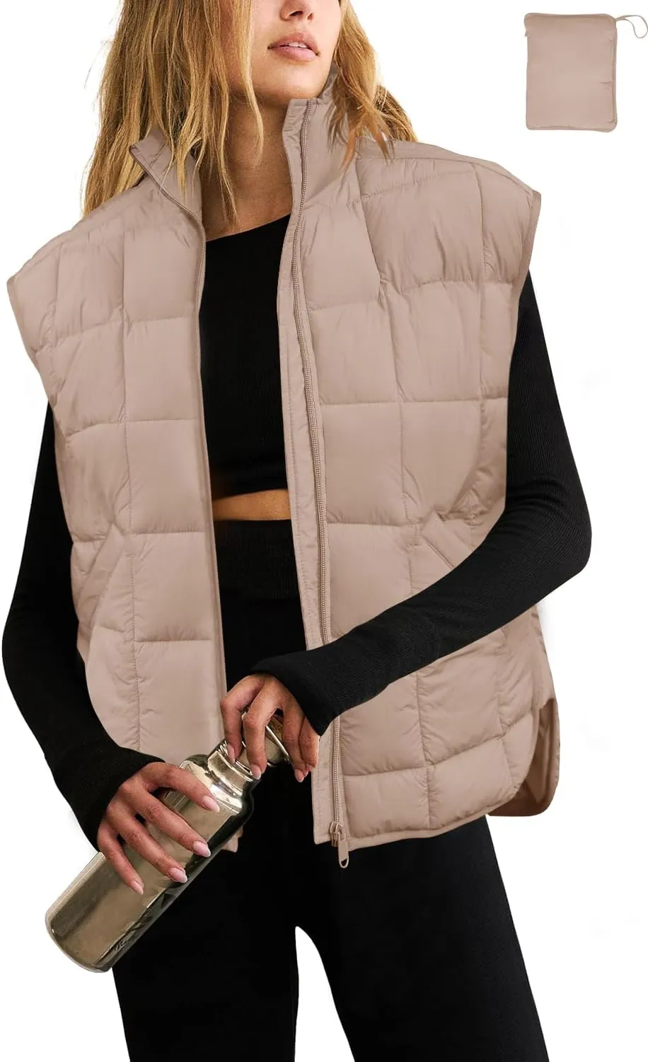 LAMISSCHE Womens Puffer Vest Winter Lightweight Quilted Jackets Sleeveless Zip Up Fall Outfits Puffy Running Coat