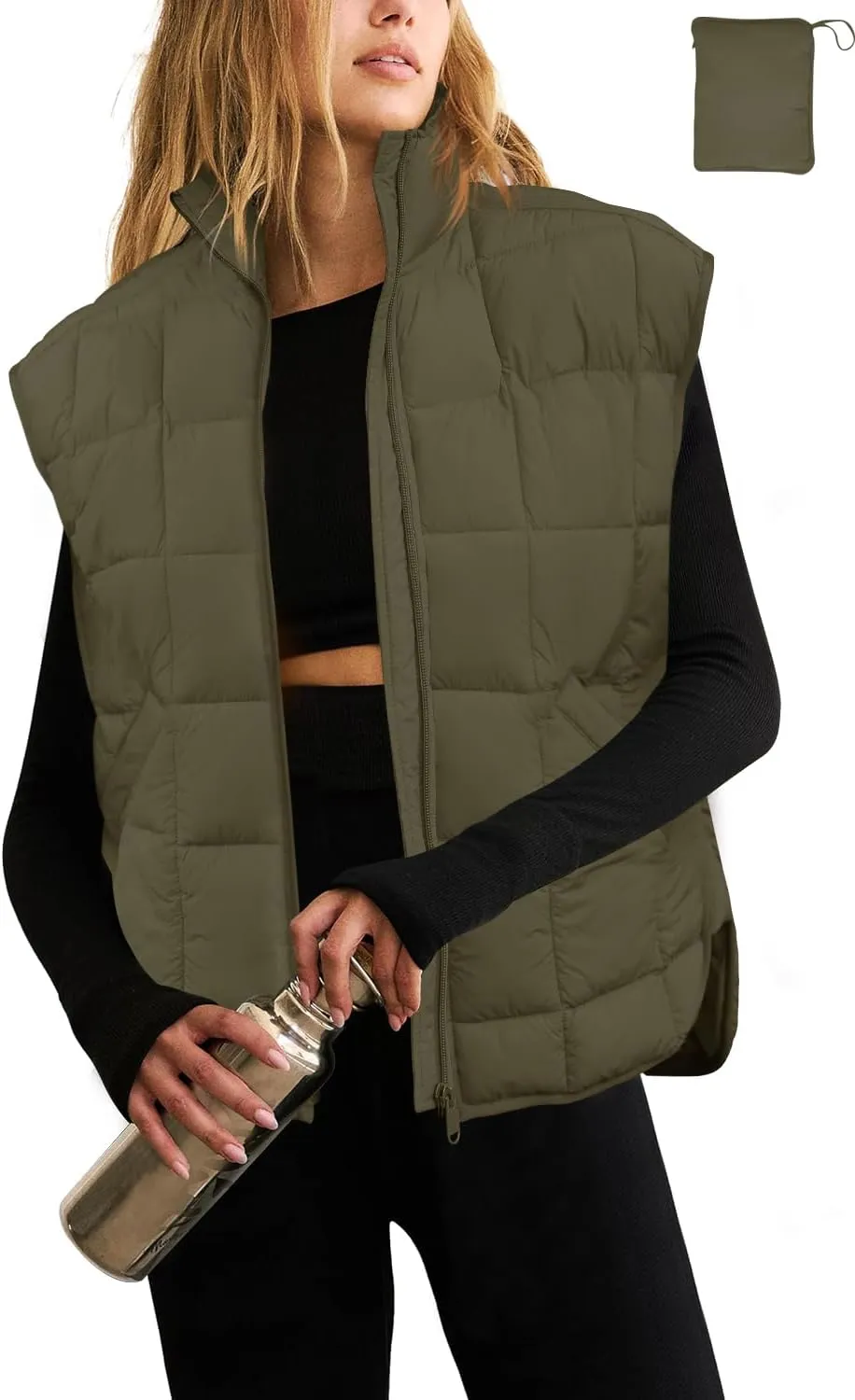 LAMISSCHE Womens Puffer Vest Winter Lightweight Quilted Jackets Sleeveless Zip Up Fall Outfits Puffy Running Coat