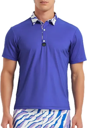 Lesmart Mens Golf Polo Shirts Casual Short Sleeve Quick-Dry Collar Print Light Weight Shirts for Men