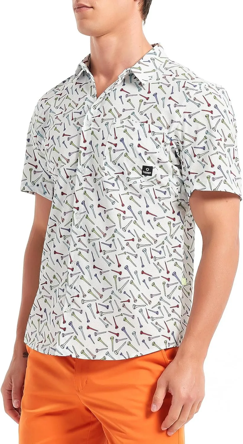 Lesmart Mens Golf Shirts Casual Short Sleeve Quick-Dry Print Light Weight Shirts for Men