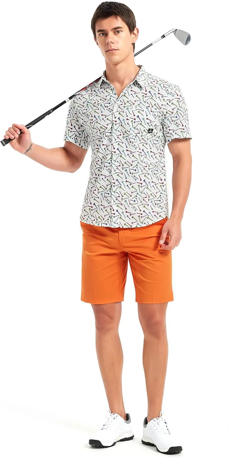 Lesmart Mens Golf Shirts Casual Short Sleeve Quick-Dry Print Light Weight Shirts for Men