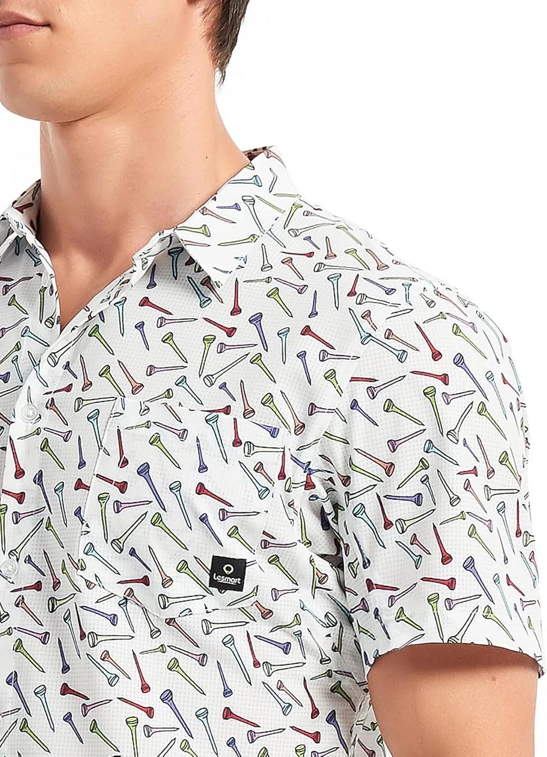Lesmart Mens Golf Shirts Casual Short Sleeve Quick-Dry Print Light Weight Shirts for Men