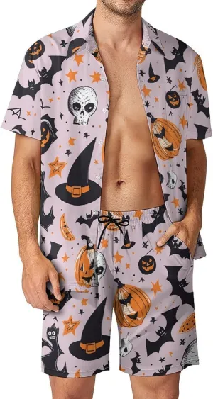 Light Orange Symbol Mens Swimsuit 2 Pieces Set Quick Dry Shorts Shirts Summer Button Down Short Sleeve Set
