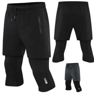 Men's 2-in-1 Compression Running Pants with Zipper Pocket