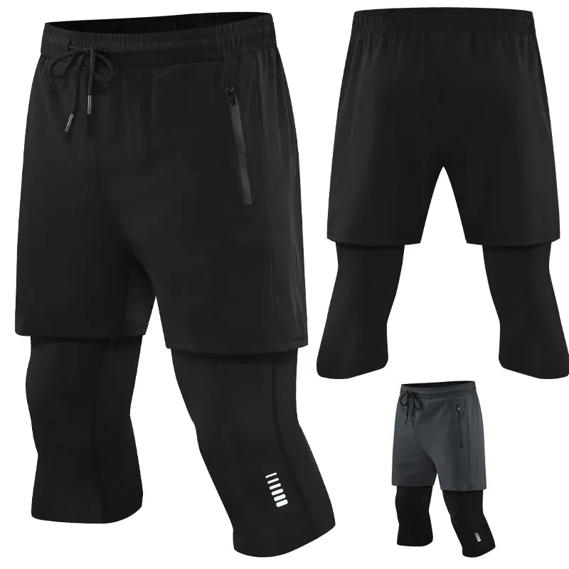 Men's 2-in-1 Compression Running Pants with Zipper Pocket