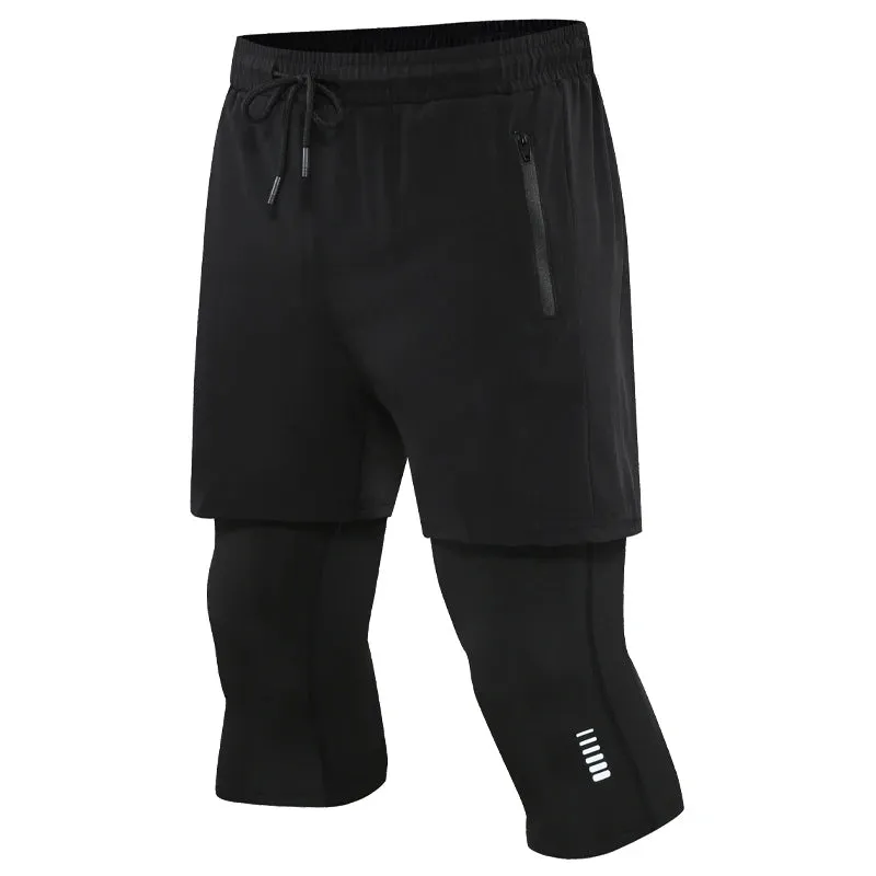 Men's 2-in-1 Compression Running Pants with Zipper Pocket
