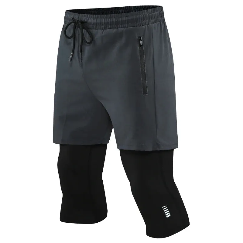 Men's 2-in-1 Compression Running Pants with Zipper Pocket