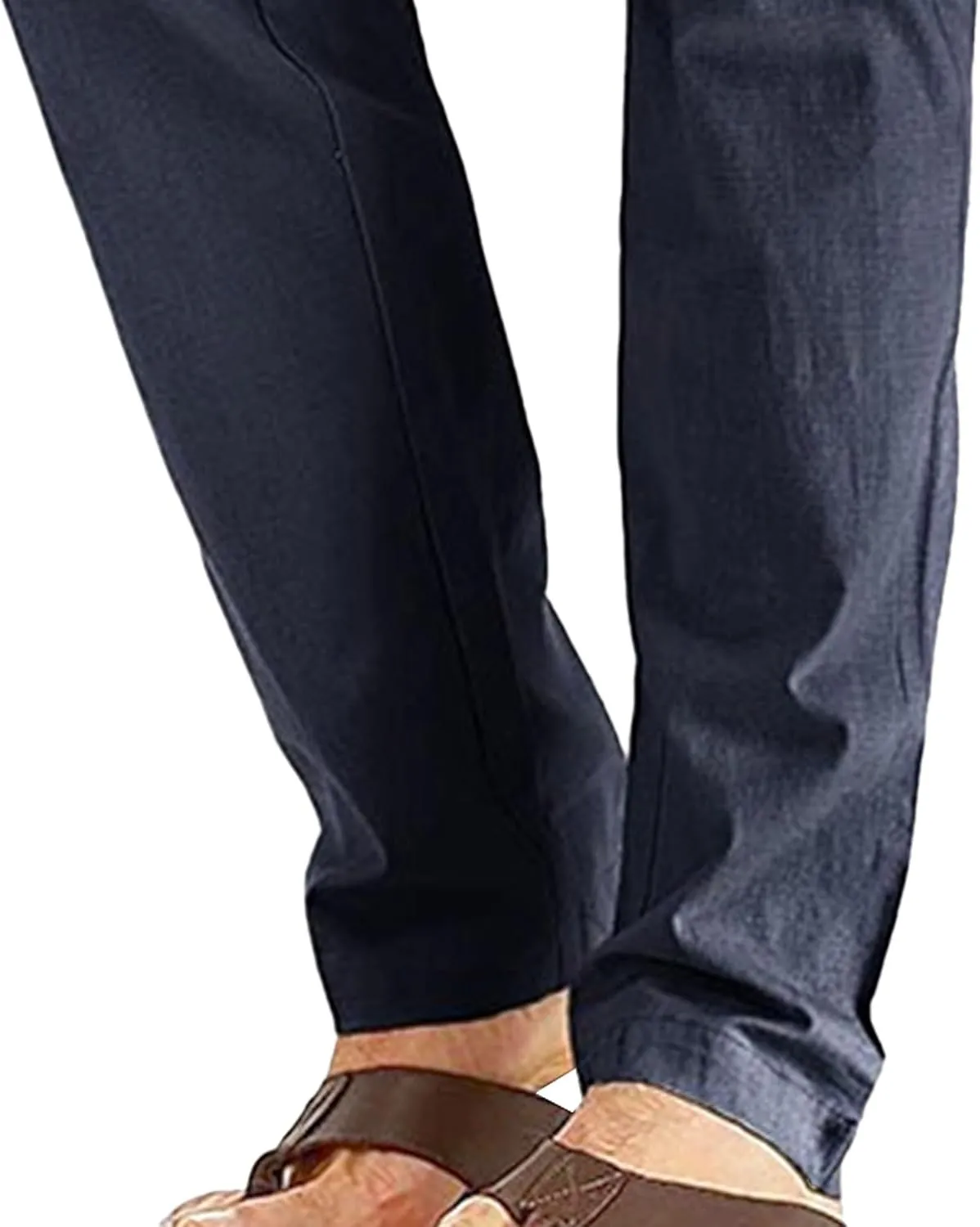 Men's Comfort Baggy Casual Pants Yoga Linen Straight Leg Hiking Pants Basic Solid Joggers Trousers