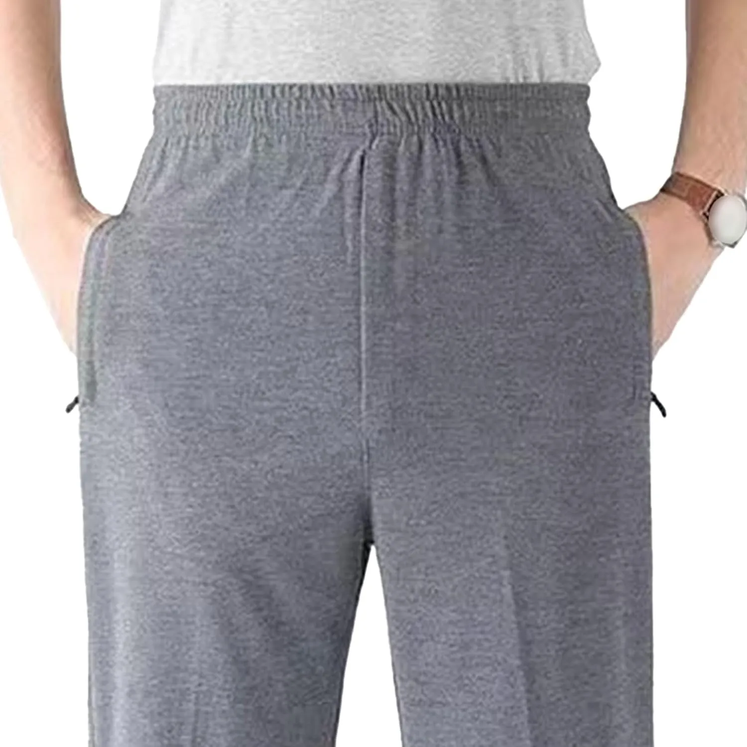 Men's Comfort Stretch Loose Fit Outdoor Pants Basic Straight Leg Lightweight Trousers Solid Elastic Waist Sweatpants