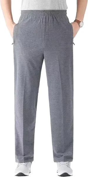 Men's Comfort Stretch Loose Fit Outdoor Pants Basic Straight Leg Lightweight Trousers Solid Elastic Waist Sweatpants