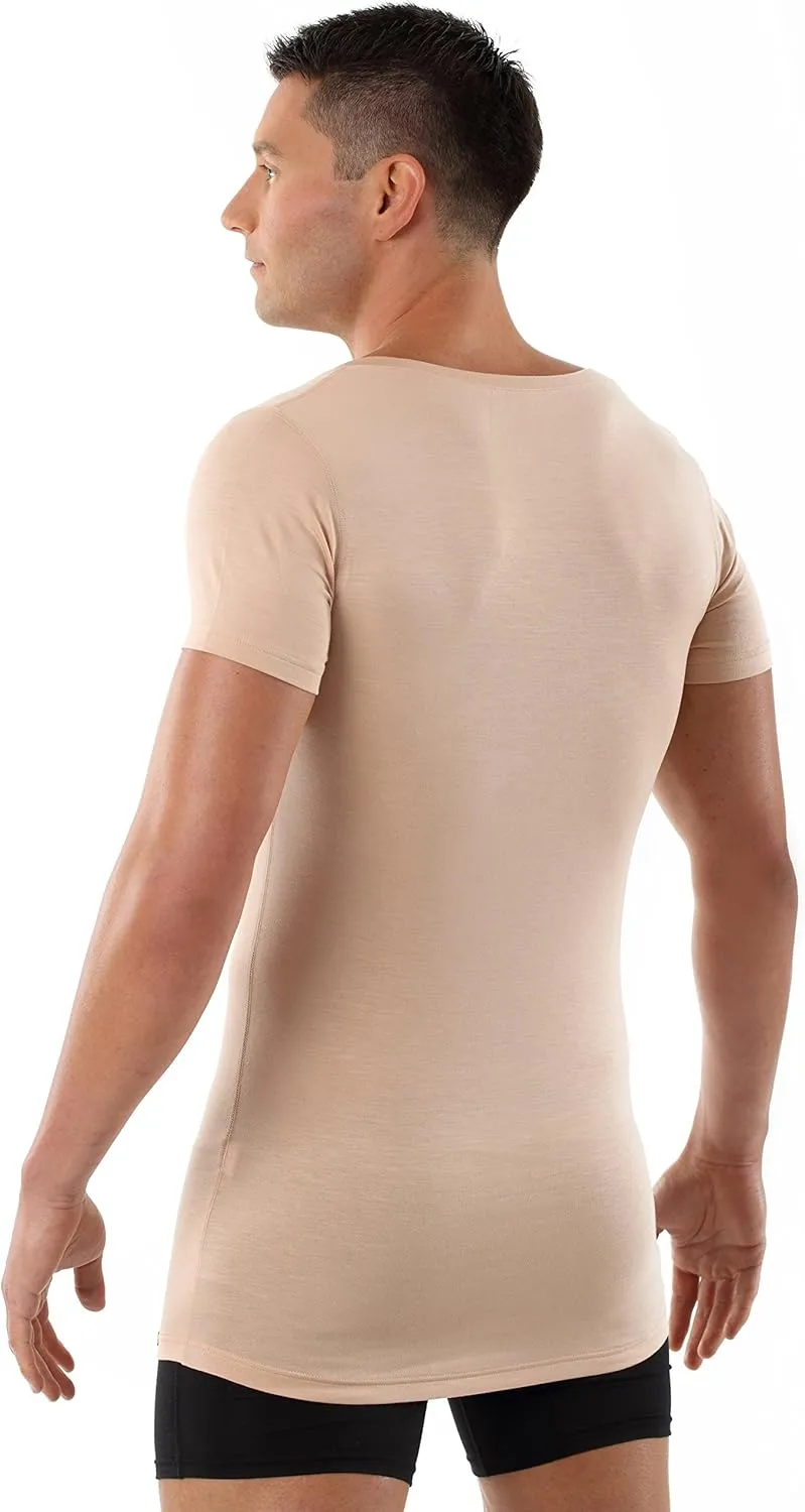 Men's Invisible deep v-Neck Business Undershirt with Short Sleeves Micromodal Light Nude Beige
