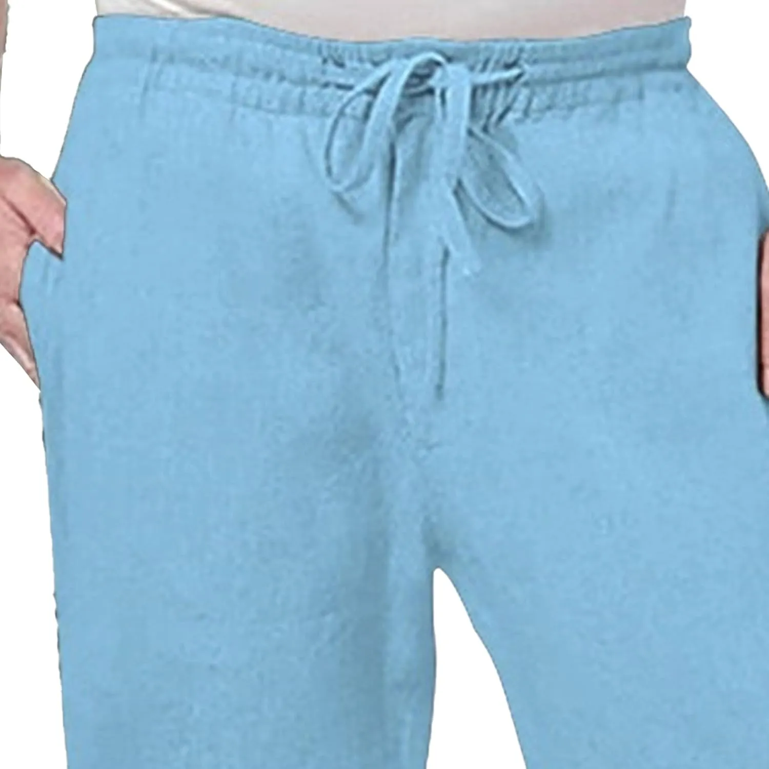 Men's Linen Lightweight Outdoor Solid Pants Baggy Casual Hiking Pants Comfort Sweatpants Yoga Trousers