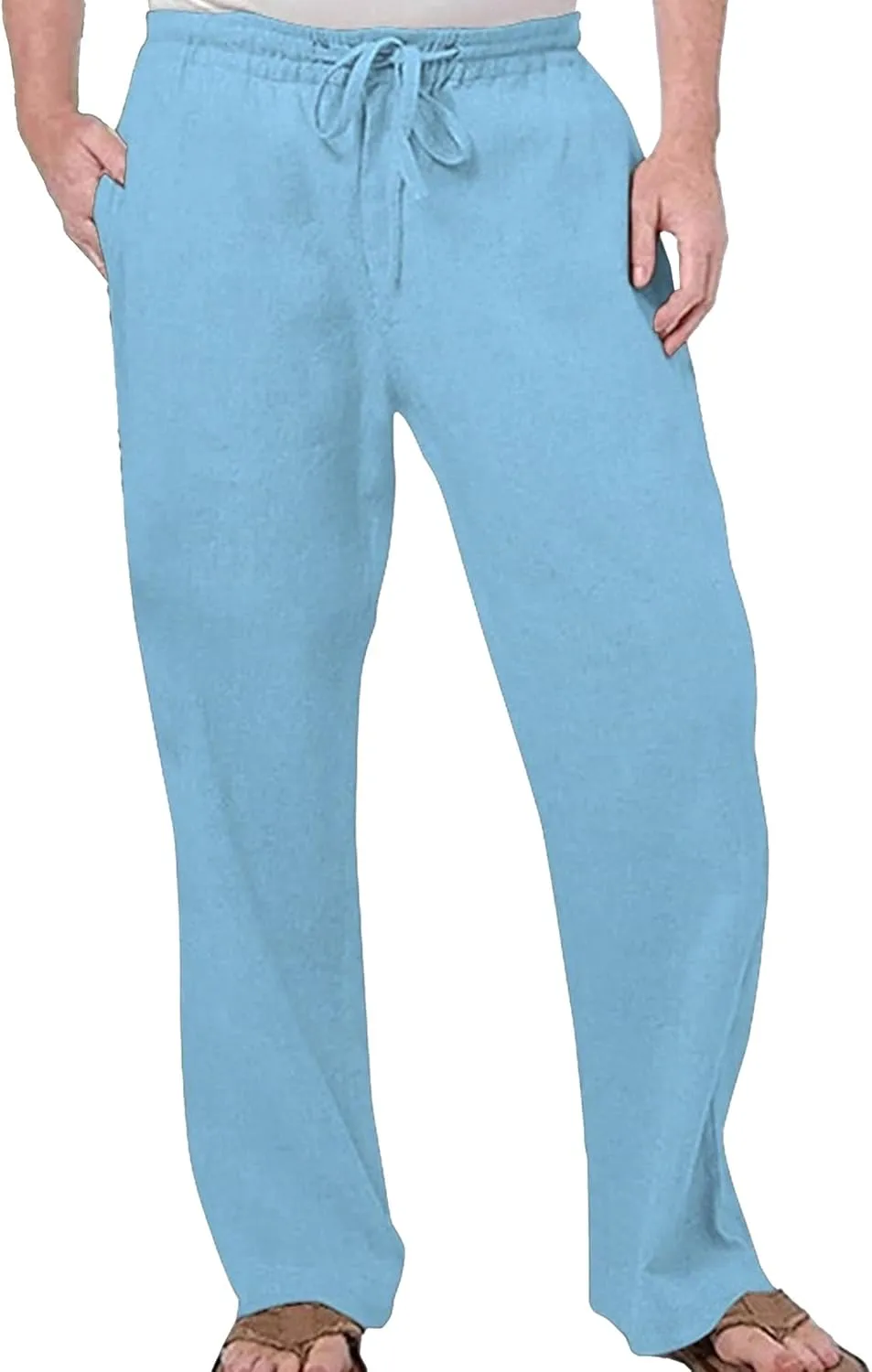 Men's Linen Lightweight Outdoor Solid Pants Baggy Casual Hiking Pants Comfort Sweatpants Yoga Trousers