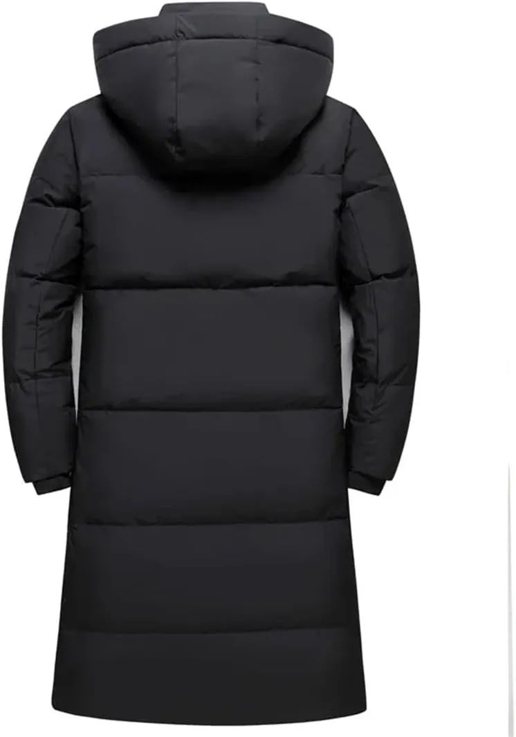 Mens Overcoat Thicken Warm 90% White Duck Down Coats Hooded Black Long Parka Down Jackets