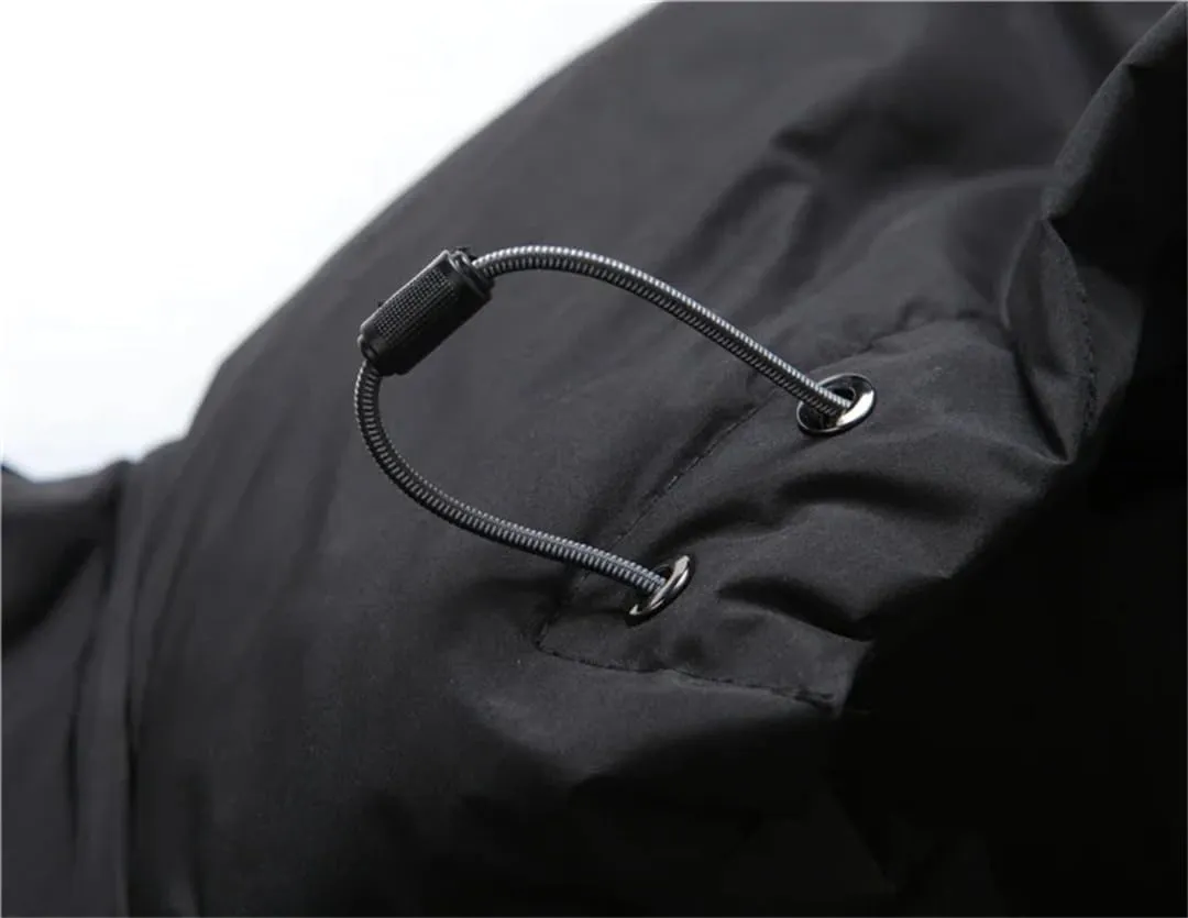 Mens Overcoat Thicken Warm 90% White Duck Down Coats Hooded Black Long Parka Down Jackets